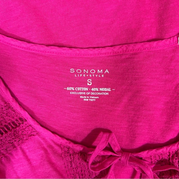 Sonoma Hot Pink Tie Neck Sleeveless Tank Top Size Small Crochet Lace Trim - Picture 7 of 7